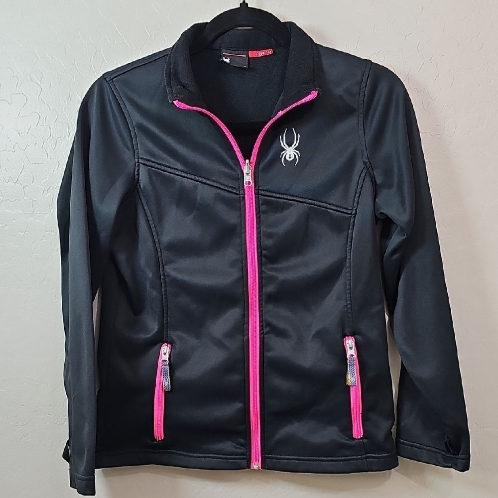 Spyder Kids 14-16 Full Zip Bandit Jacket Black with Pink Zippers gorpcore, stre